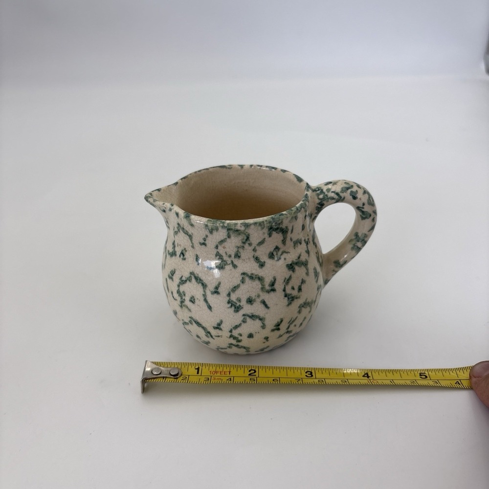 Vintage Green & White Spongeware Splatterware Miniature Pitcher Creamer
